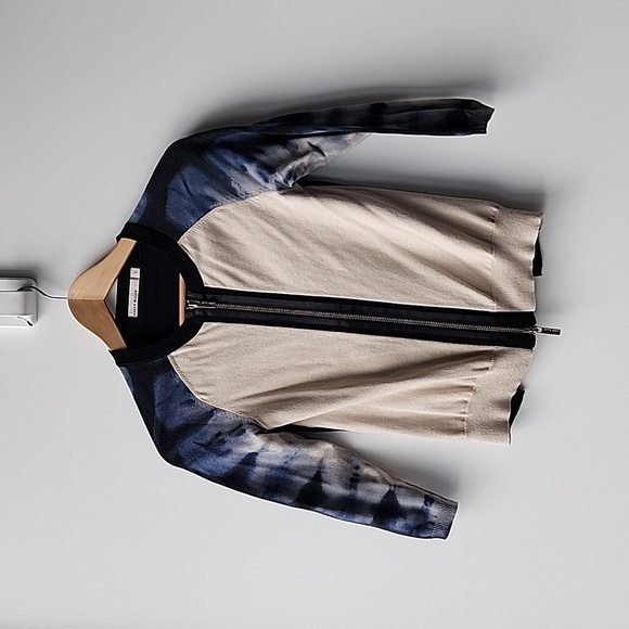 Karen Millen Tie Dye Sleeve Knit Zip Up Cropped Cardigan - Picture 1 of 7